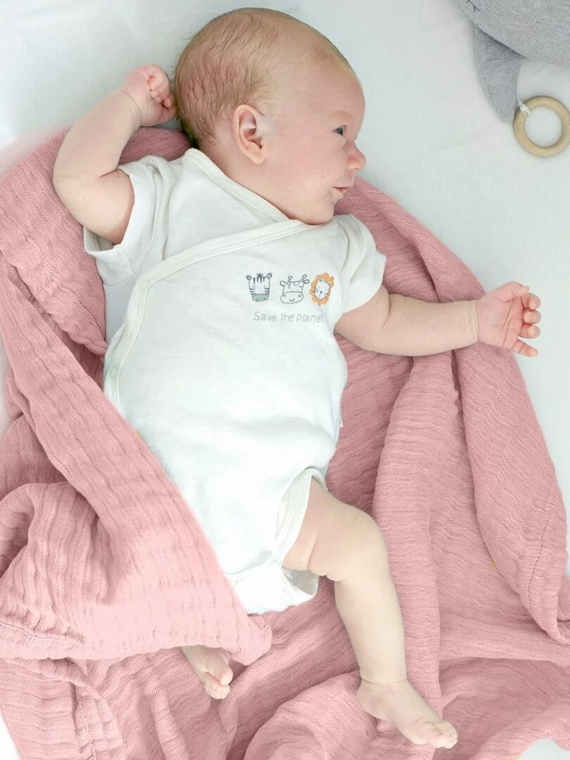 Couverture mousseline bebe en coton 80 x 80 cm   Rose pâle