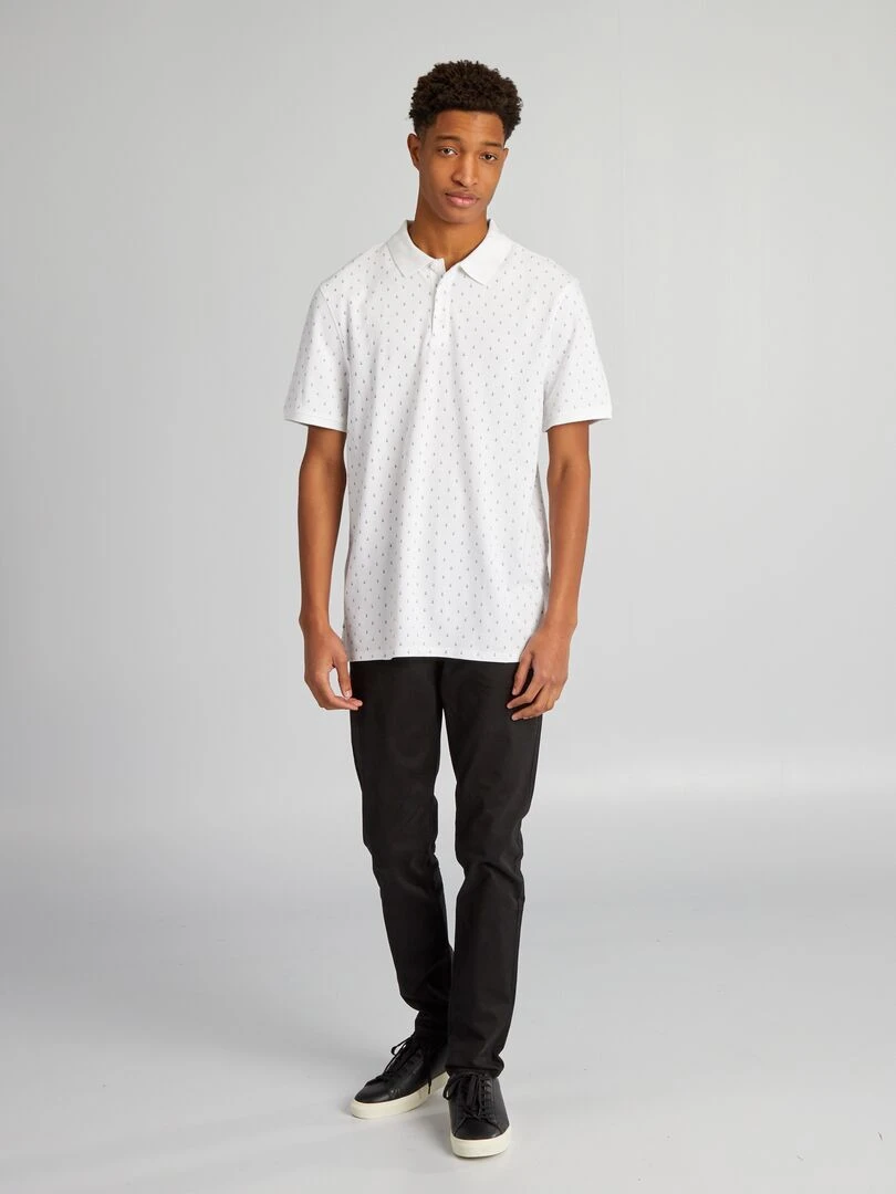 Polo en piqué de coton avec imprimé + d'1m90 Blanc