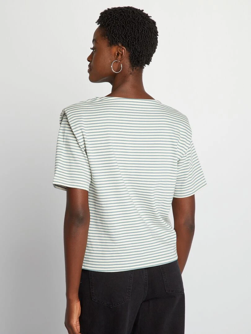 Tee shirt rayé avec épaulettes   Bleu