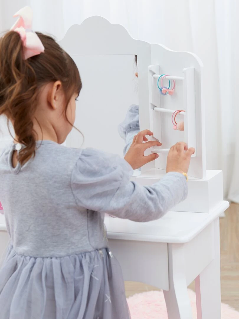 Coiffeuse enfant table de maquillage avec miroir et tabouret blanche Fantasy Fields TD 13366D Blanc