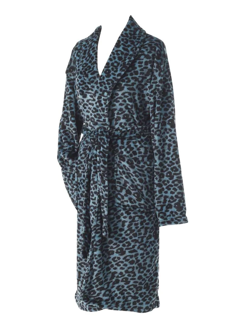Peignoir Col Chale Collection Leopard Bleu