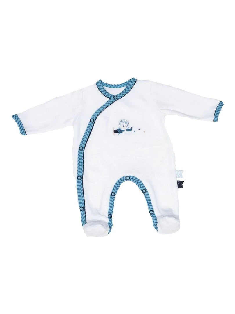 Pyjama bébé à manches longues en velours SAUTHON Blanc Bleu marine