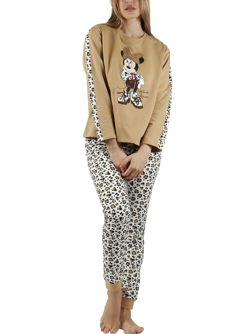 Pyjama tenue pantalon top manches longues Minnie Leopardo Disney Marron