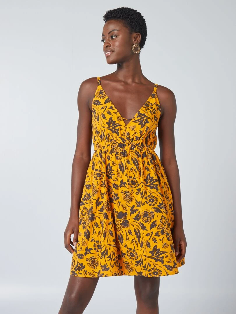 Robe courte imprimée à fines bretelles Orange