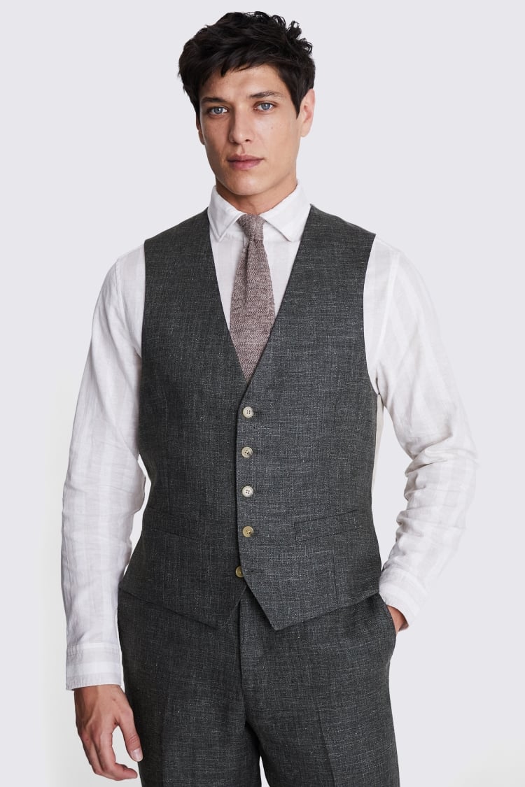 Regular Fit Khaki Linen Waistcoat Buy Online at Moss