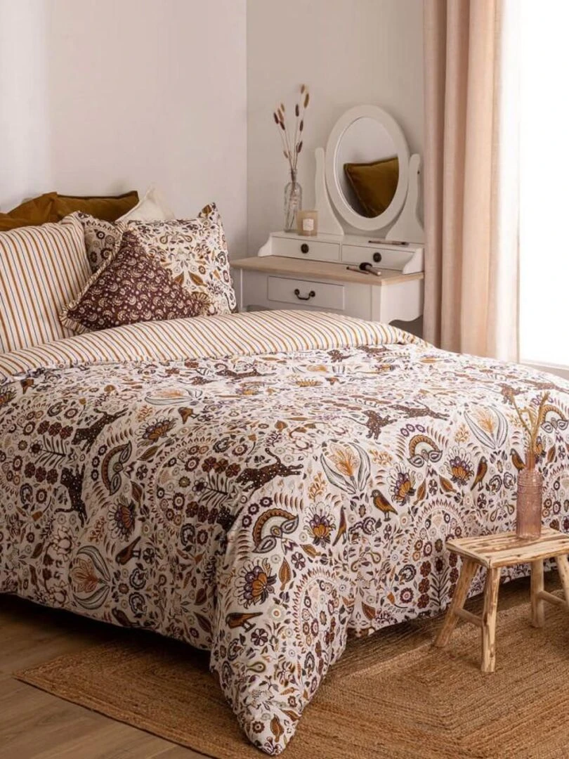 Housse de couette 240x220 Indie + 2 taies coton 57 fils Beige