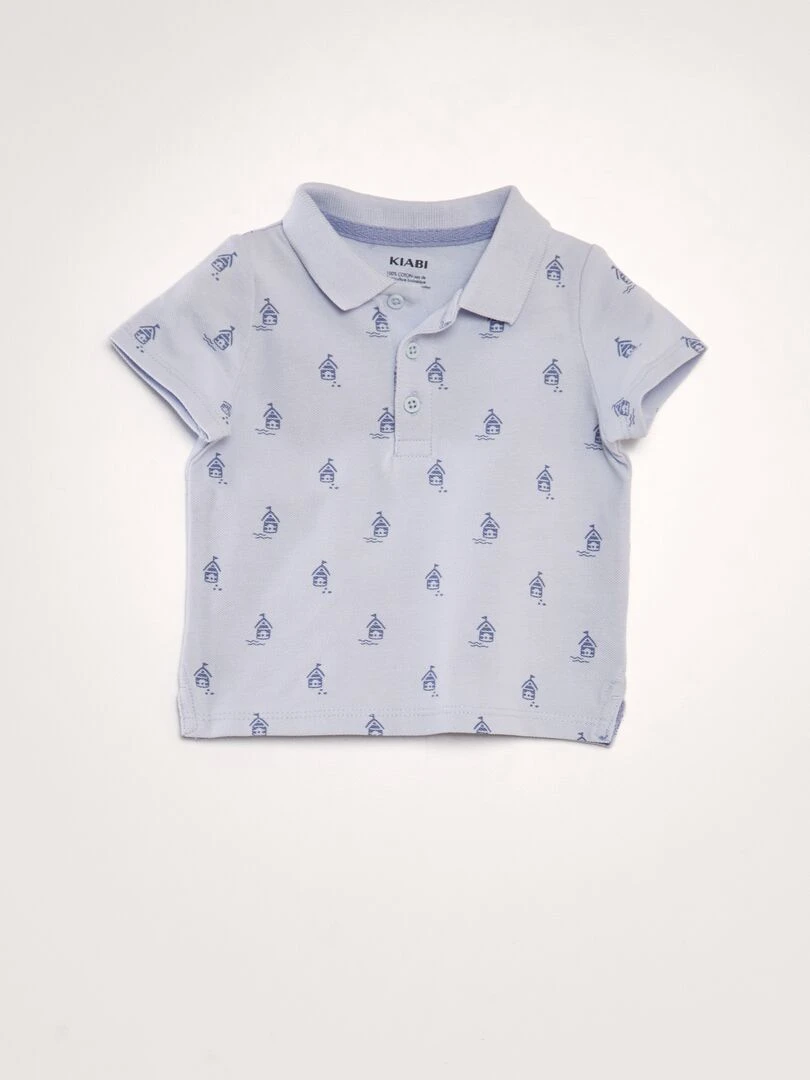 Polo en piqué de coton avec imprimé Bleu ciel