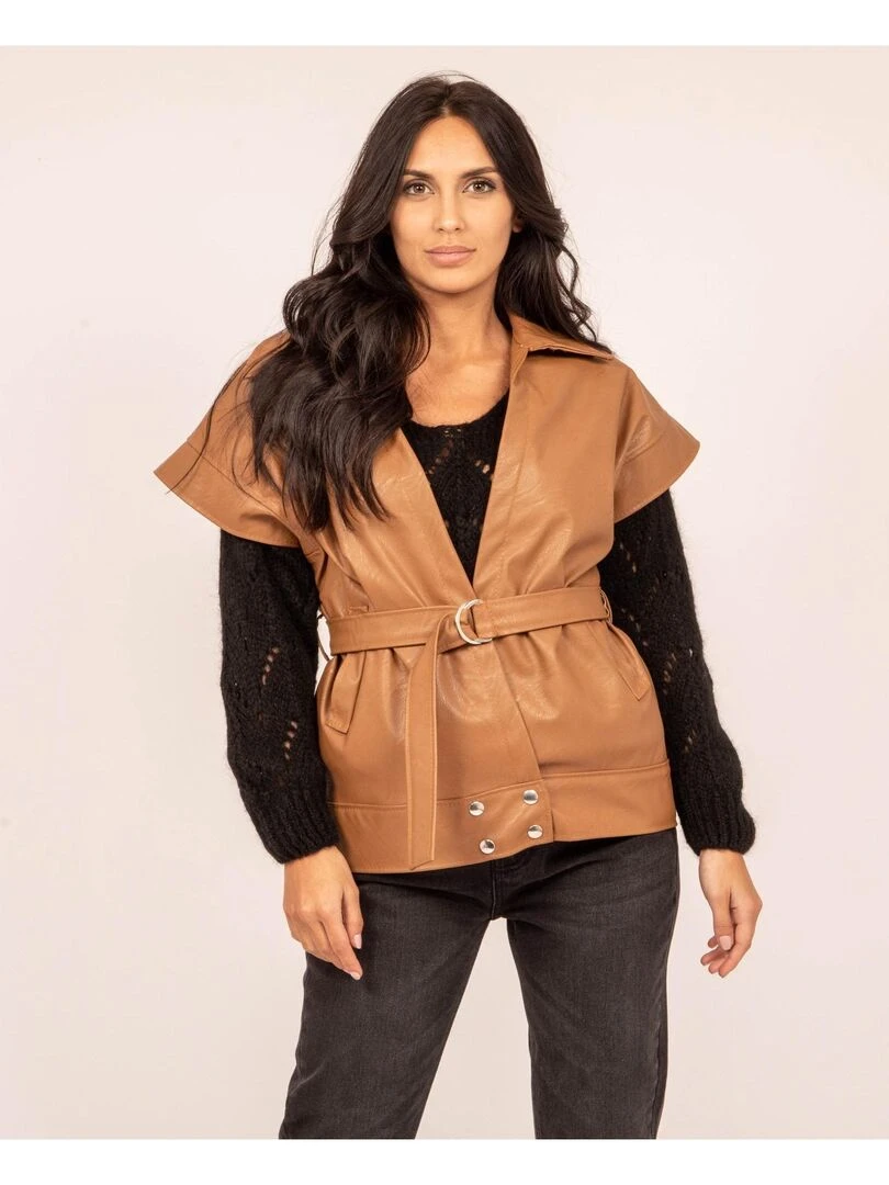 Veste sans manches similicuir URBIA Marron caramel