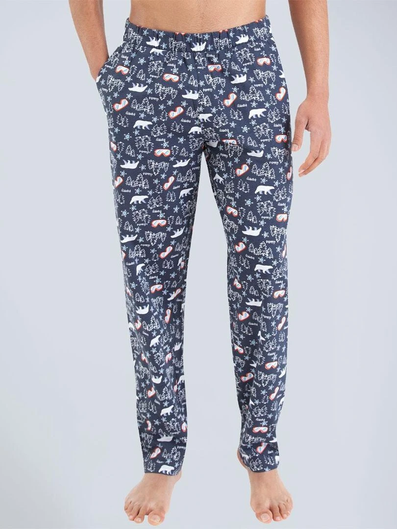 Pyjama long col rond homme Family Gris Bleu