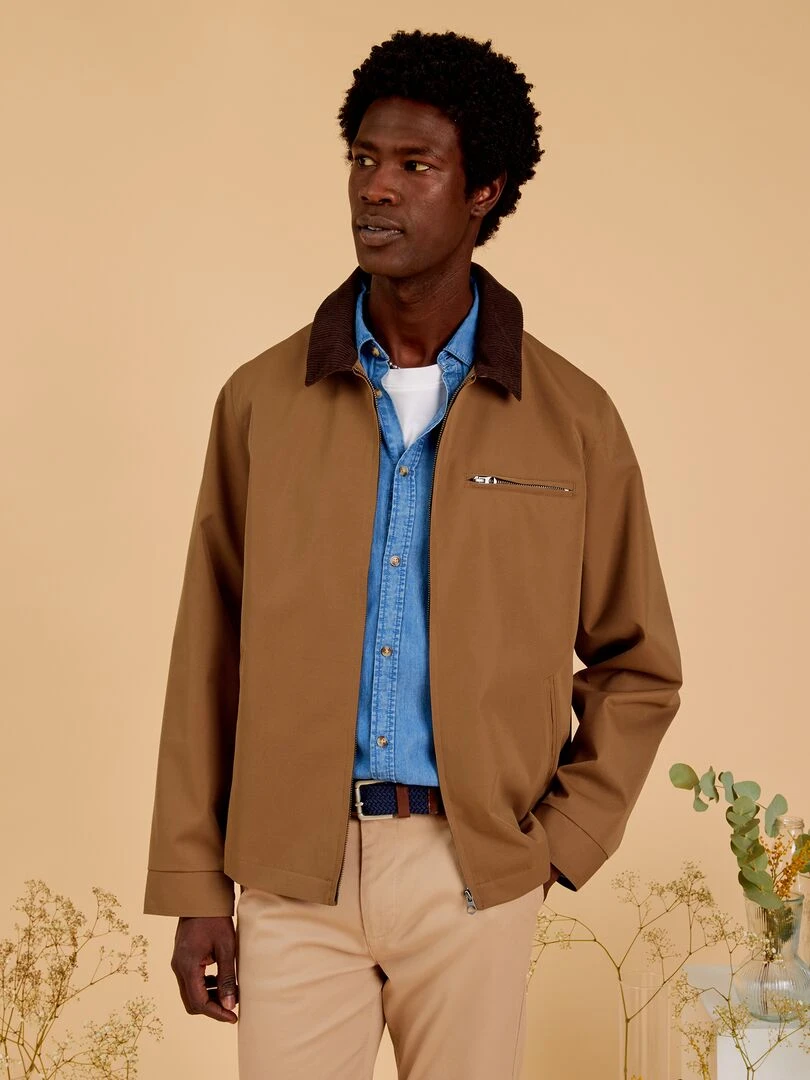 Veste courte avec col en velours Beige