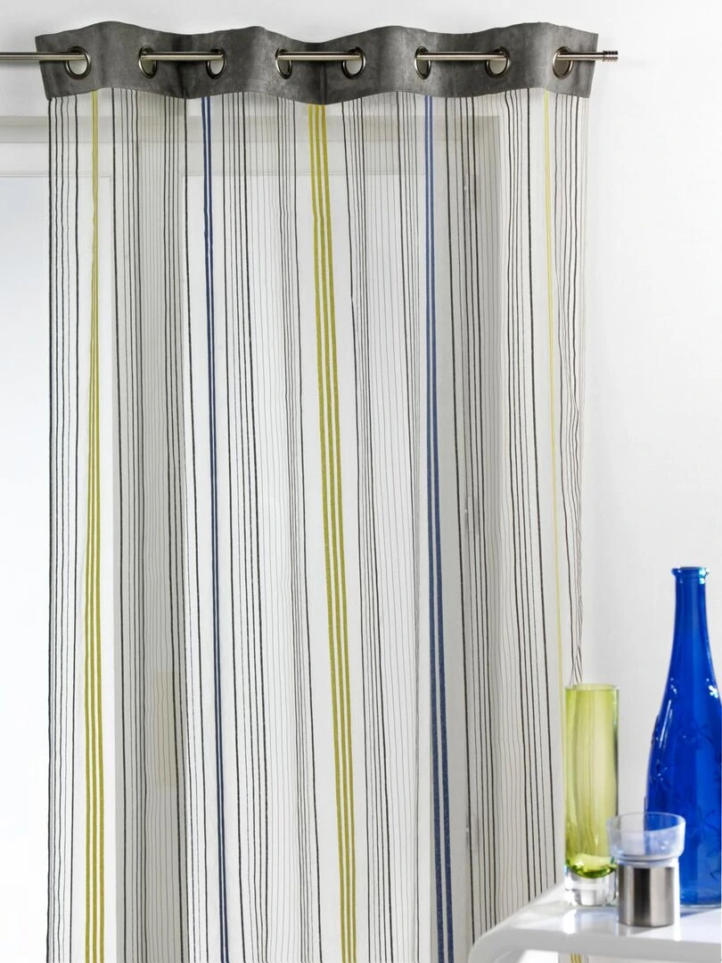 Voilage en Organza Rayé avec Parement Suédine Bleu