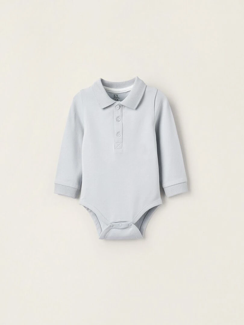 Body Polo en coton pour nouveau né manches longues ATLANTIC COMPANY Bleu clair