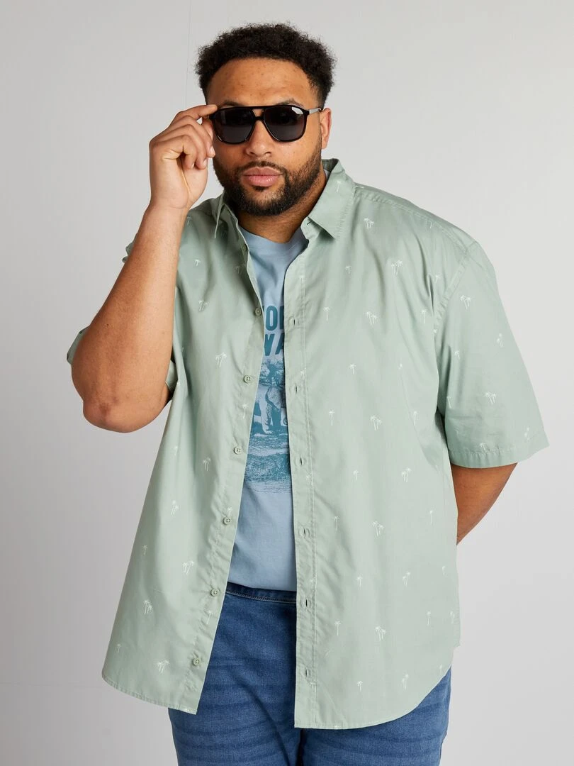 Chemise manches courtes à motif Vert