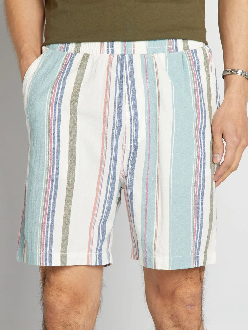 Bermuda à rayures et taille élastiquée   Bleu/blanc/vert/rose