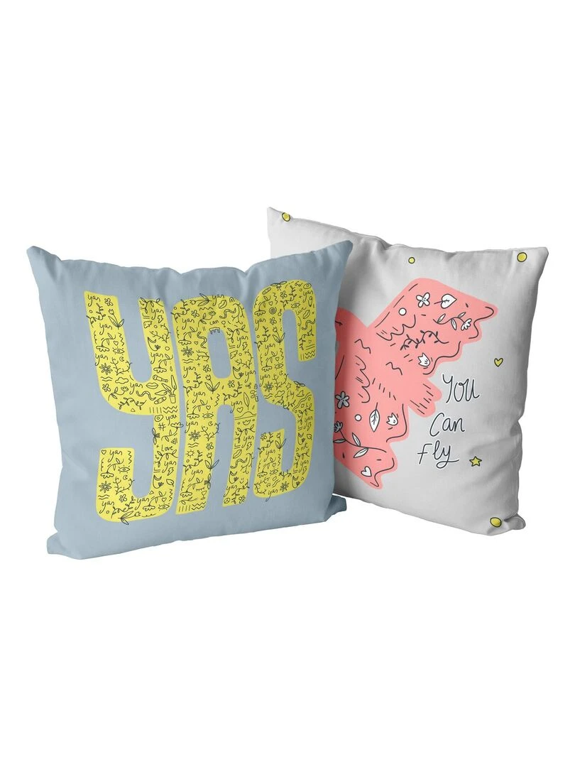 Housse de coussin décoratif Yas "Happyfriday" Blanc