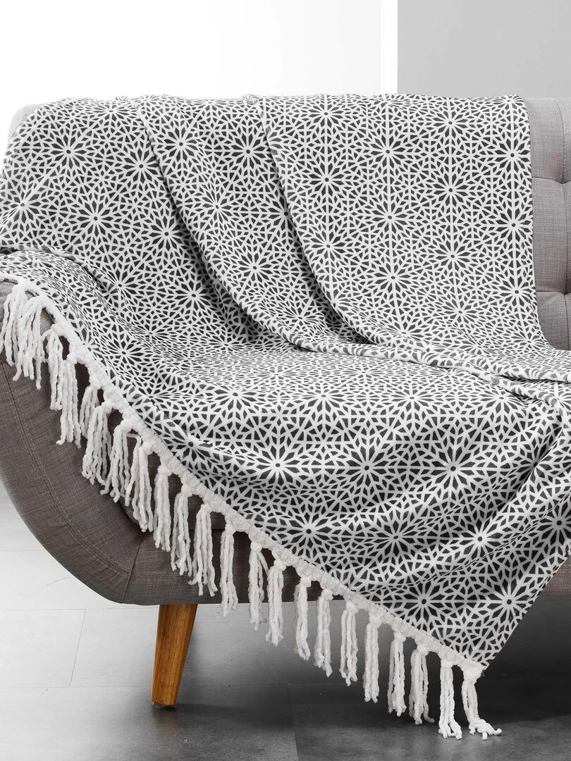 Plaid Couverture à franges Collection Tunis gris anthracite