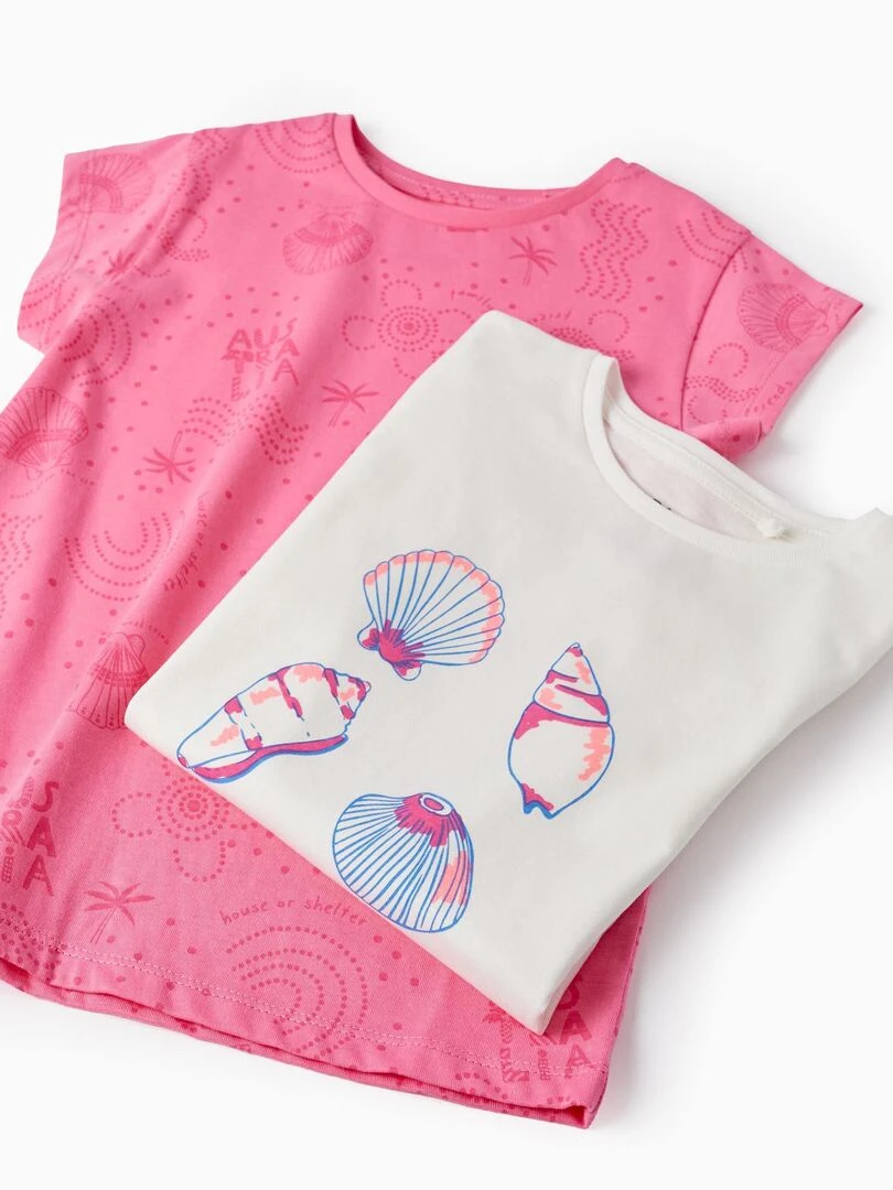 2 T shirts en Coton pour Fille 'Coquillages' manches courtes EXPLORING AUSTRALIA   Rose