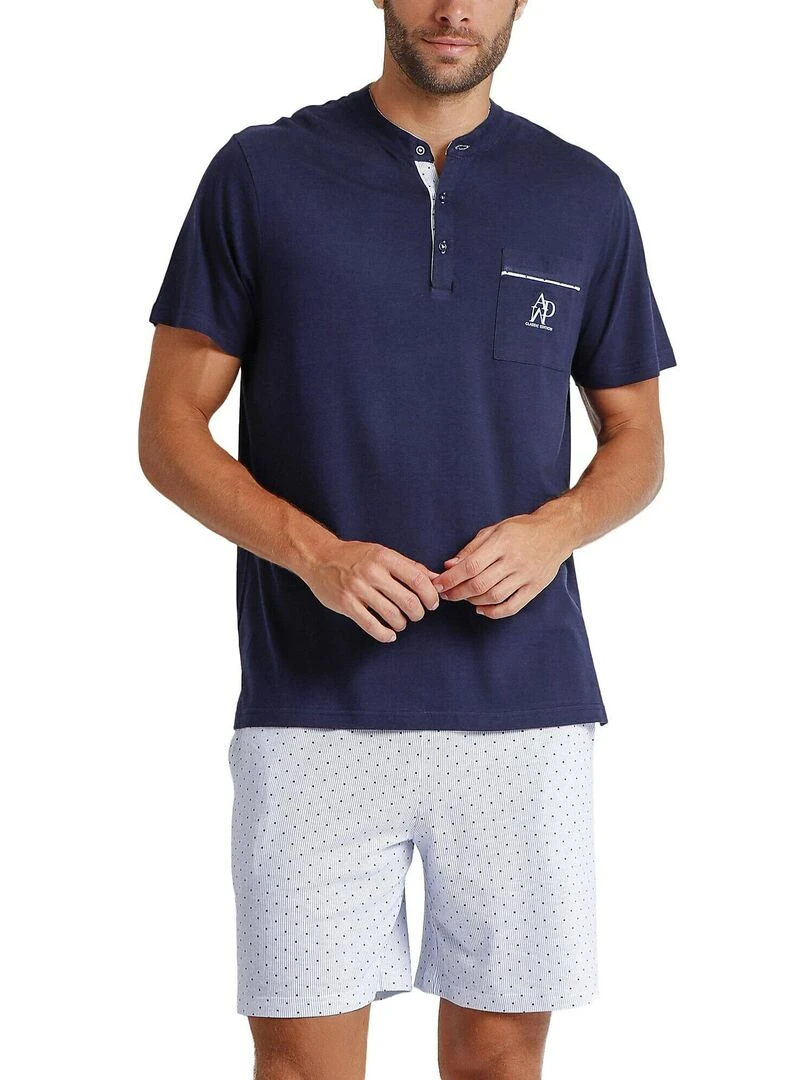 Pyjama short t shirt Stripes And Dots Bleu