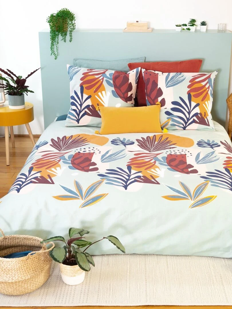 Housse de couette 220x240 + 2 taies d'oreiller 63x63 Coton Matty Bleu