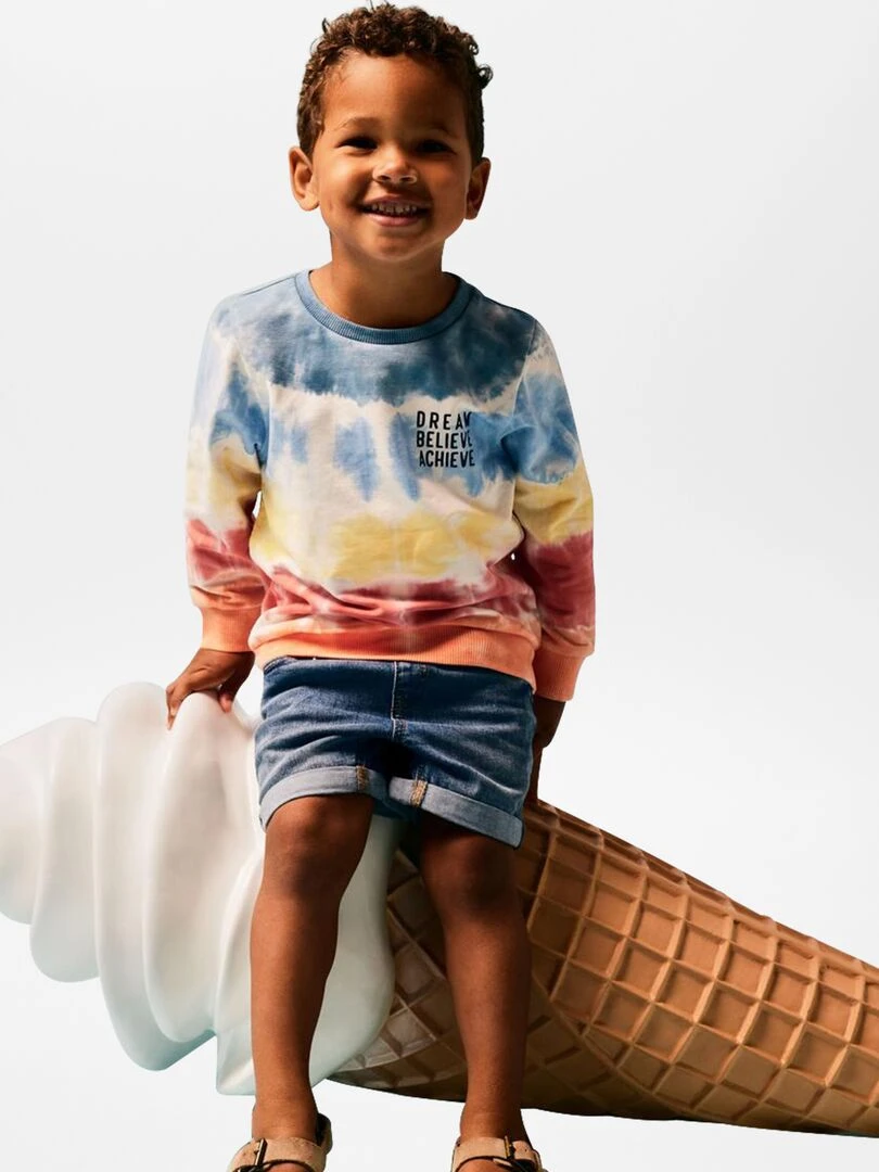 Short en jean à taille élastiquée Bleu