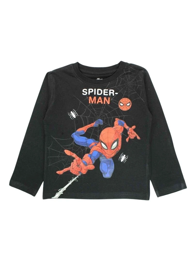 Disney T shirt garçon imprimé Spiderman en coton Noir