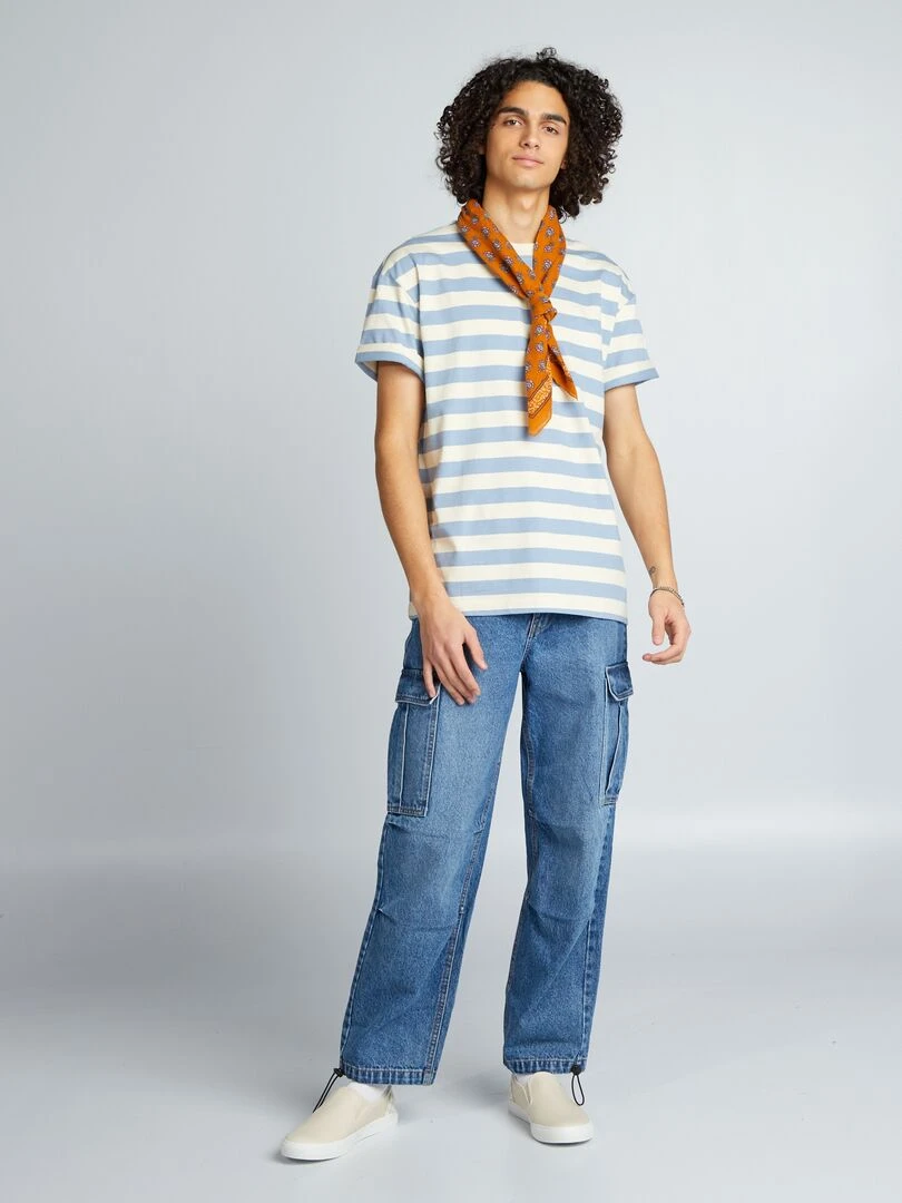 T shirt rayé en coton   Bleu rayé