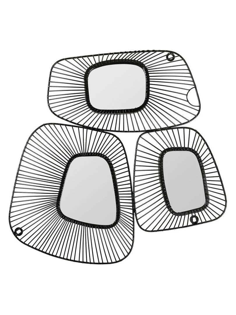 Décoration murale métal trio miroirs Noir