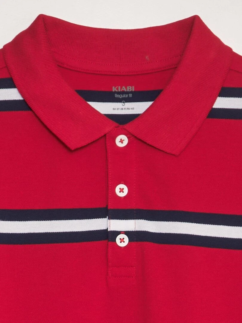 Polo à rayures en piqué de coton   Rouge/bleu marine