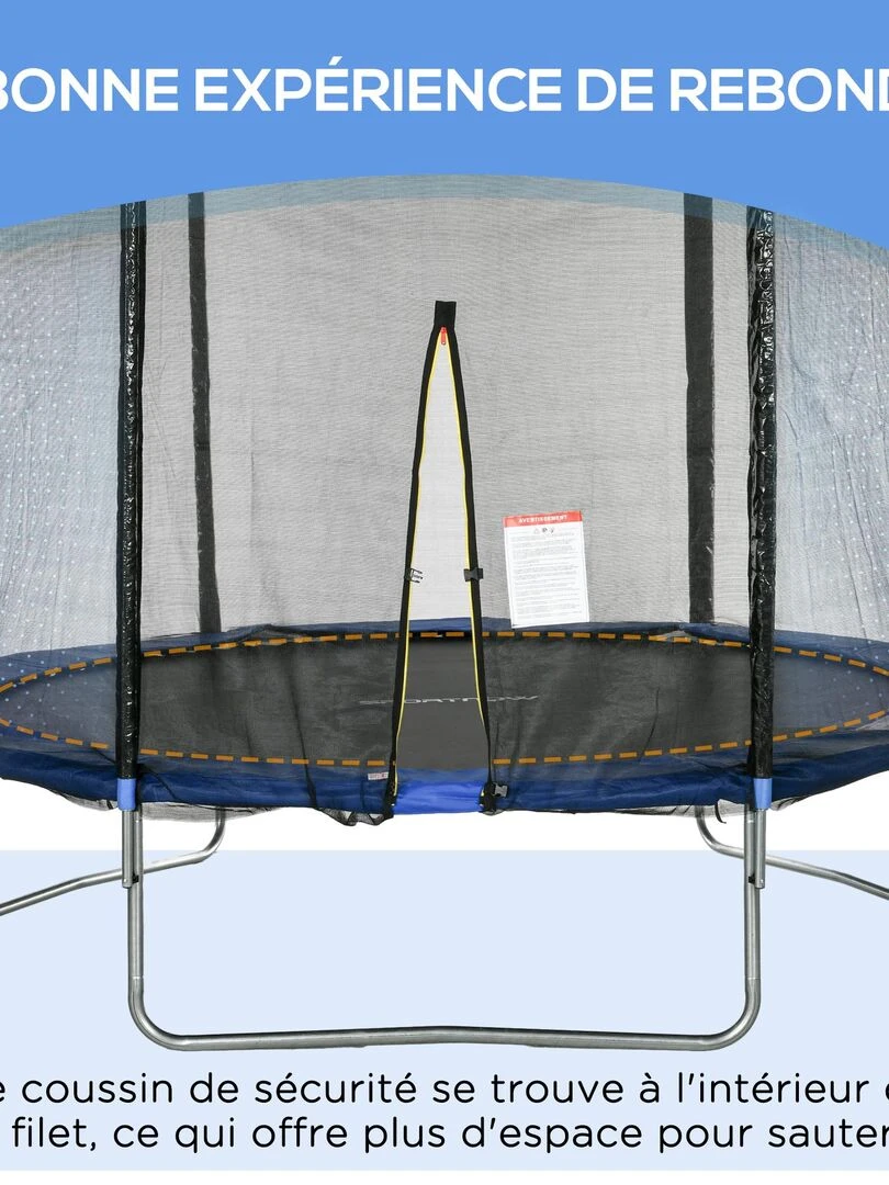 Trampoline d'extérieur Ø 305 cm avec filet de sécurité  poteaux rembourrés et échelle   Bleu Bleu