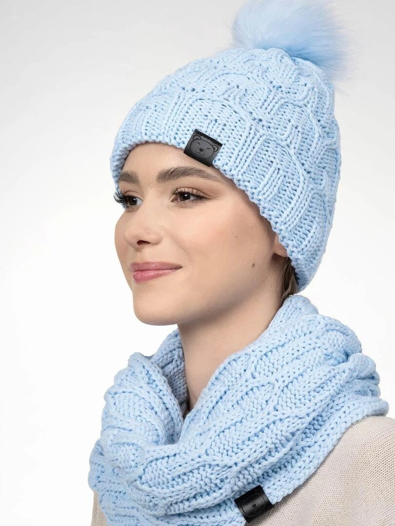 Ensemble Snood Bonnet Maribel Made in UE Bleu ciel
