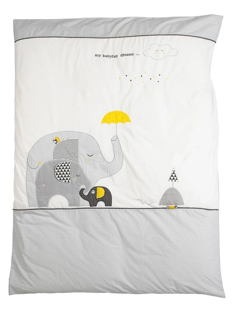 Housse de couette et taie en coton gris SAUTHON Gris