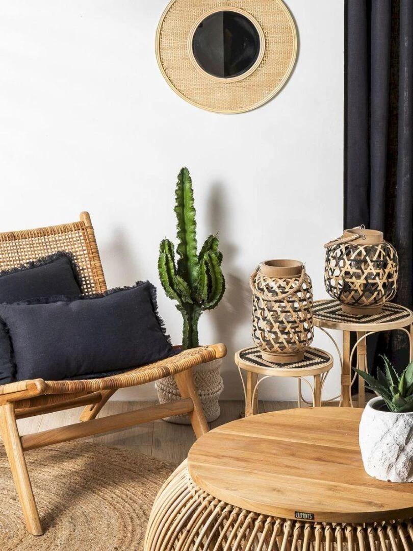 Coussin en lin  bords effilés 'Deko&co'   Noir