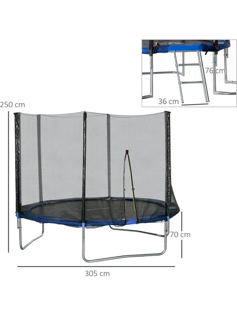 Trampoline d'extérieur Ø 305 cm avec filet de sécurité  poteaux rembourrés et échelle   Bleu Bleu