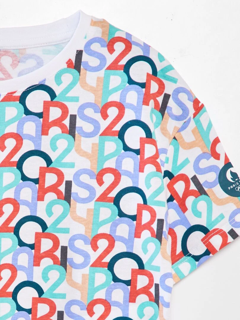 T shirt en coton avec imprimé Paris 2024 Blanc