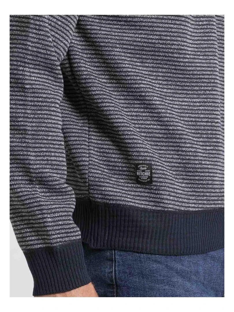 Pull col montant zippé rayures LIMEROU   Bleu marine