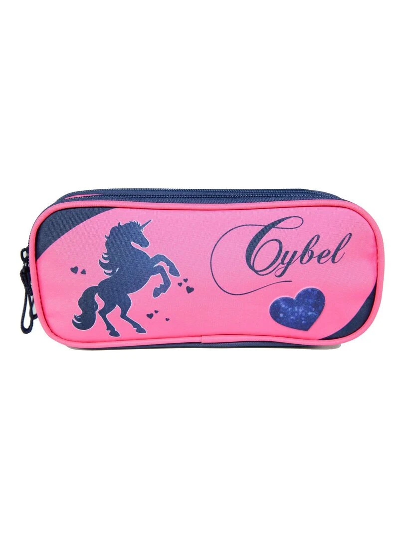 Trousse scolaire 2 compartiments Cybel Cheval/Licorne Rose et bleue marine Bagtrotter Rose