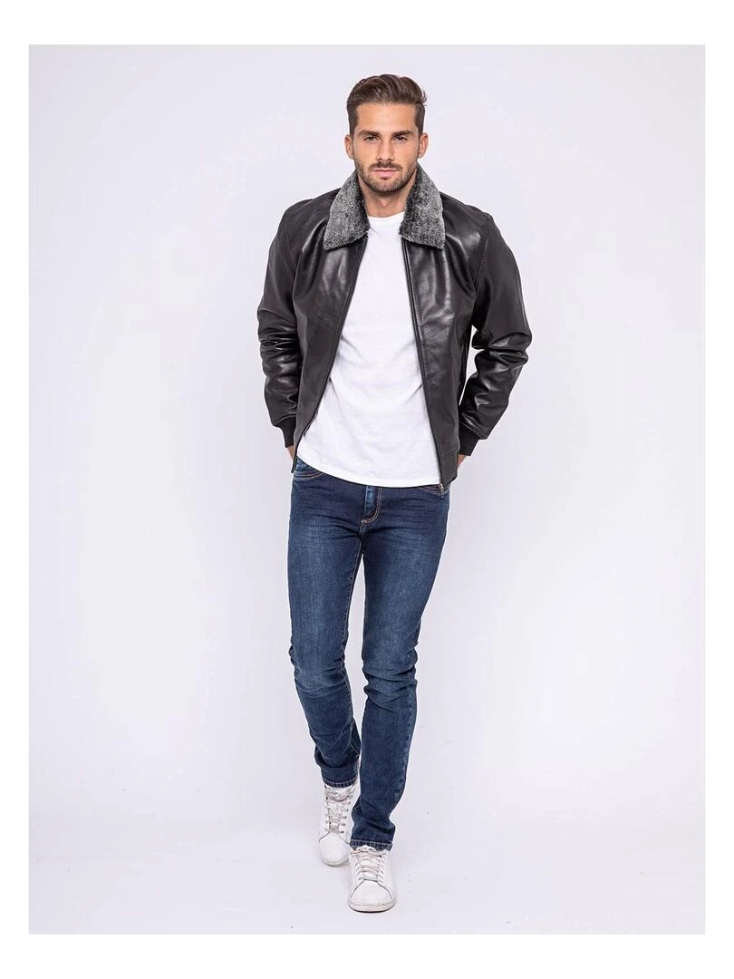 Blouson cuir pilote BANDIDAS   Noir