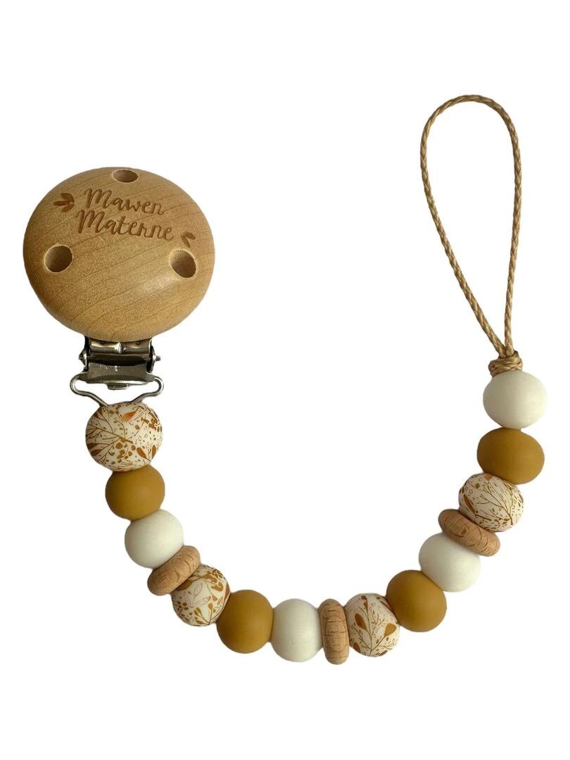 Attache tétine bois et silicone 'Caramel' Marron caramel