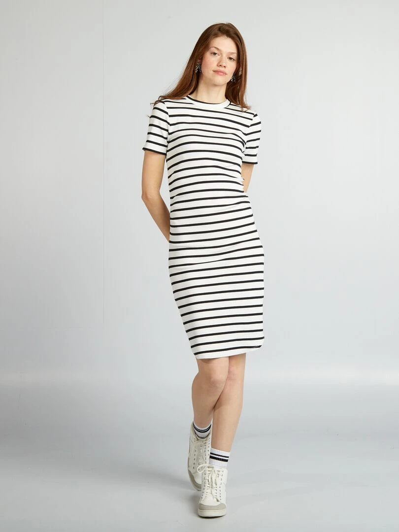 Robe en jersey côtelé Marinière