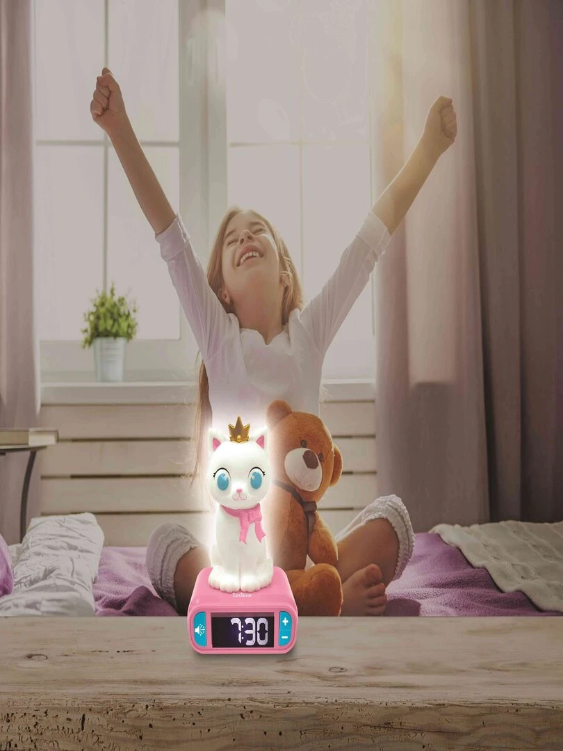 Réveil Avec Veilleuse Lumineuse Chat En 3d Et Effets Sonores   N/A