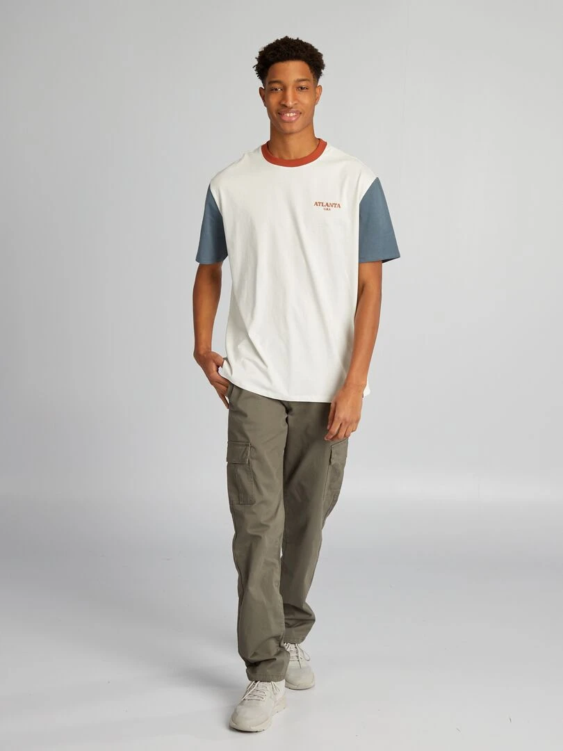 T shirt en coton color block à col rond + d'1m90 Gris/blanc
