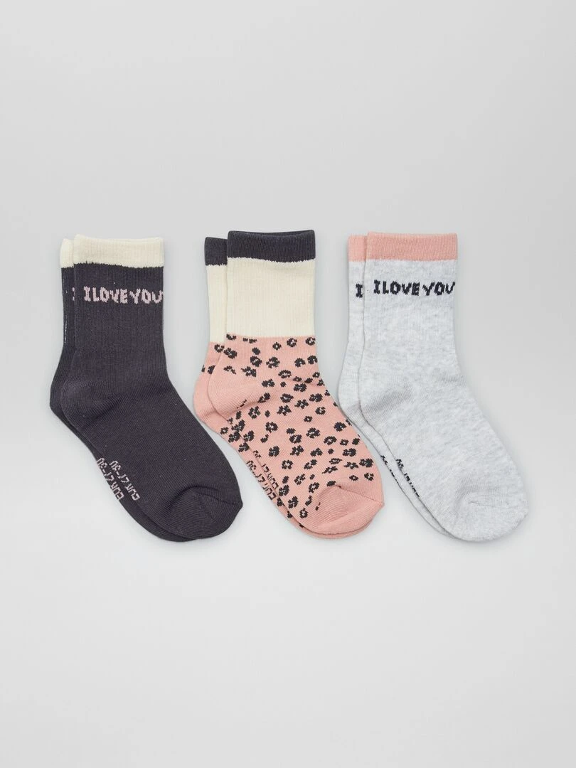 Lot de 3 paires de chaussettes Roses/gris