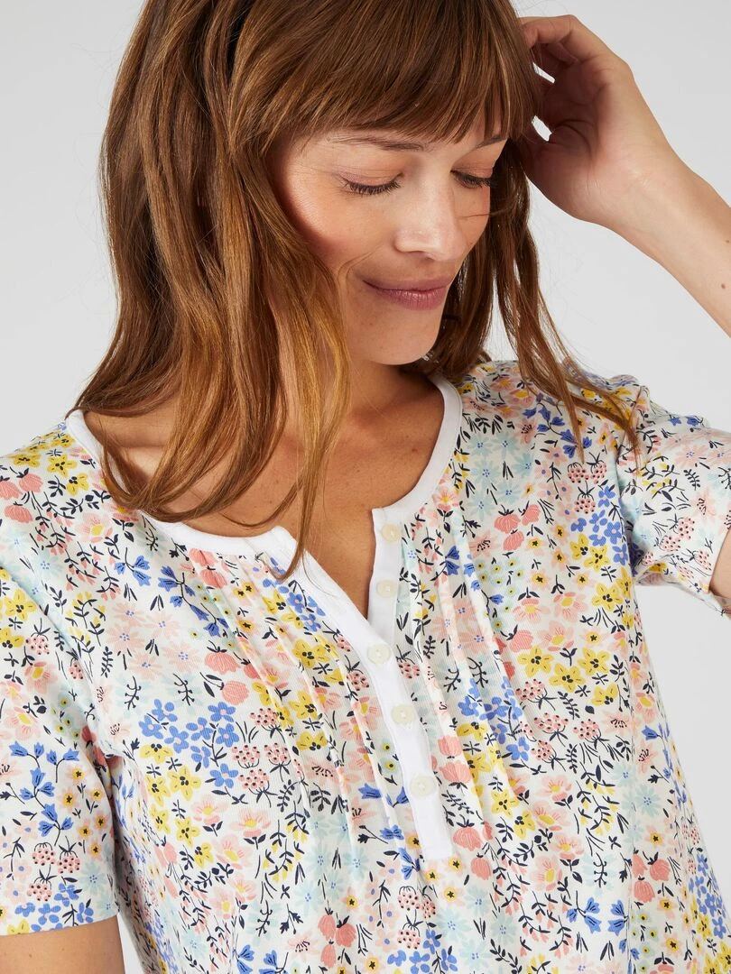 T shirt fine côte pur coton Damart Blanc