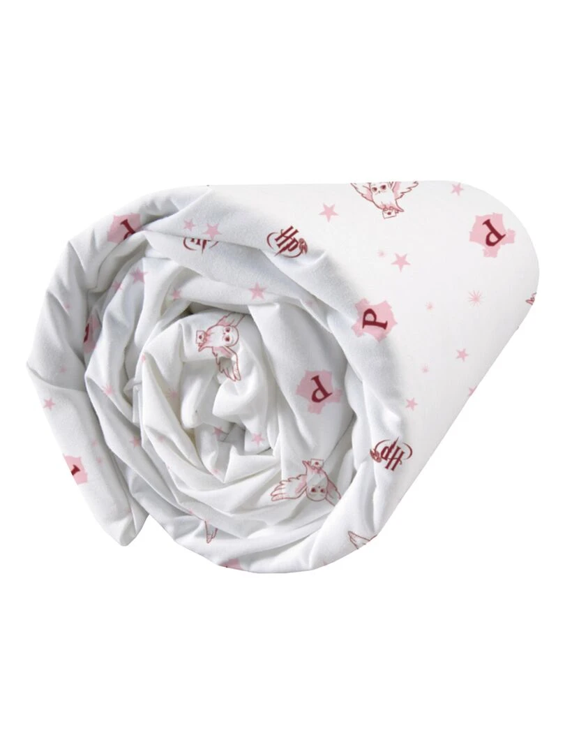 Drap housse imprimée 100% coton HARRY POTTER FLY Blanc