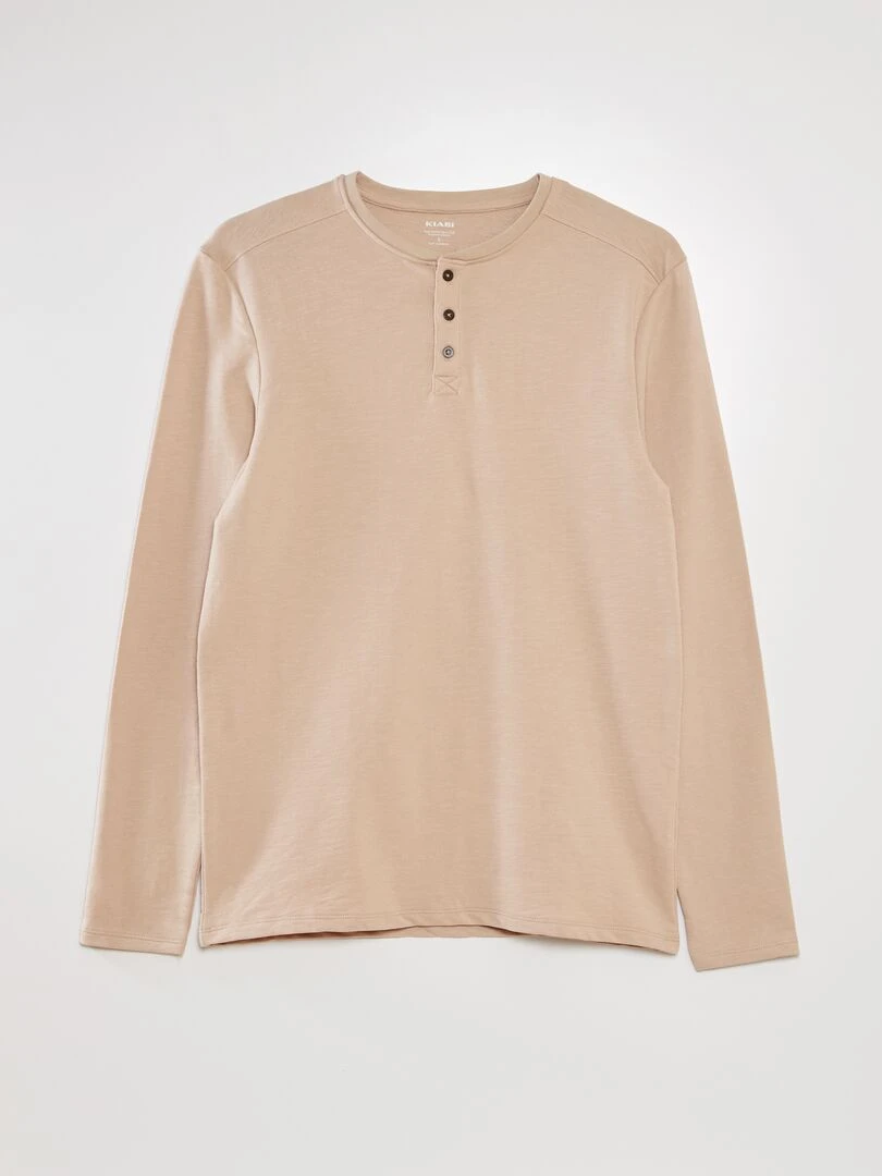 T shirt uni à col tunisien Beige