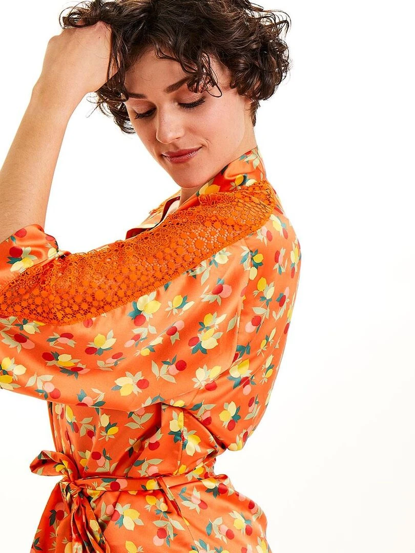 Kimono imprimé NOUMEA Camille Cerf & Pomm'Poire Orange