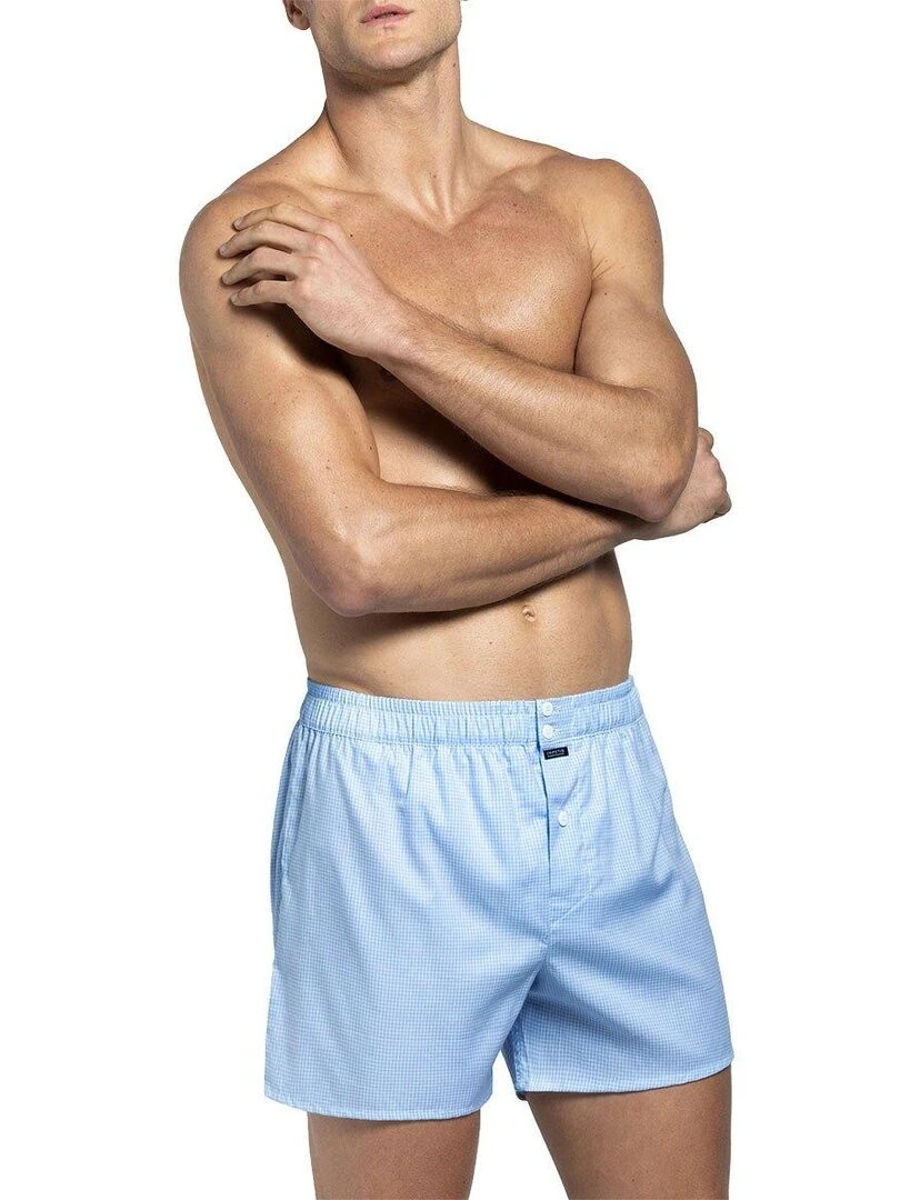 Caleçon en coton avec suspensoir American boxer à motif vichy Bleu