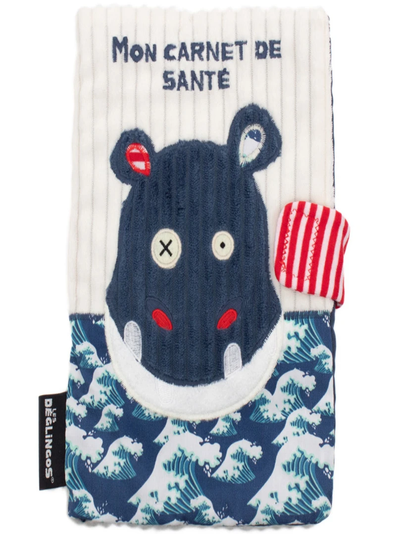 Protège carnet de santé en tissu Hippipos l'hippopotame Bleu
