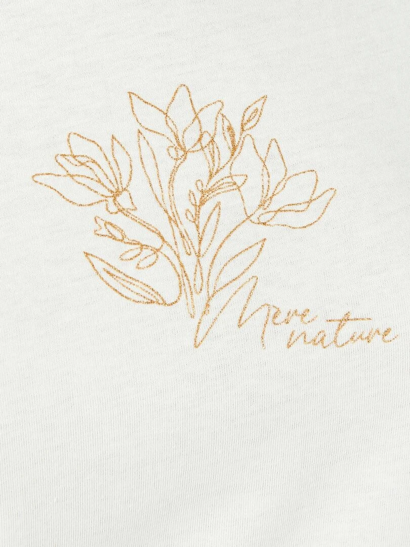 Tee shirt manches courtes à motif doré.   Damart   Blanc cassé