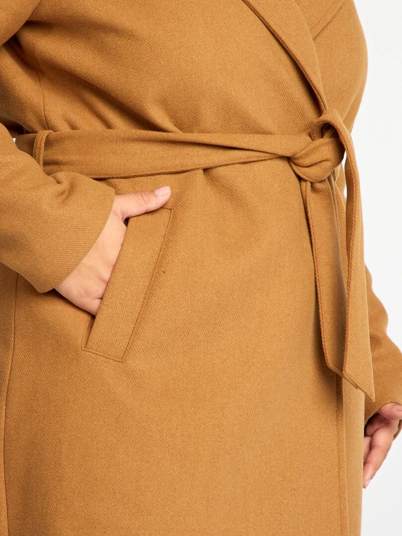 Manteau long avec ceinture à nouer   Camel